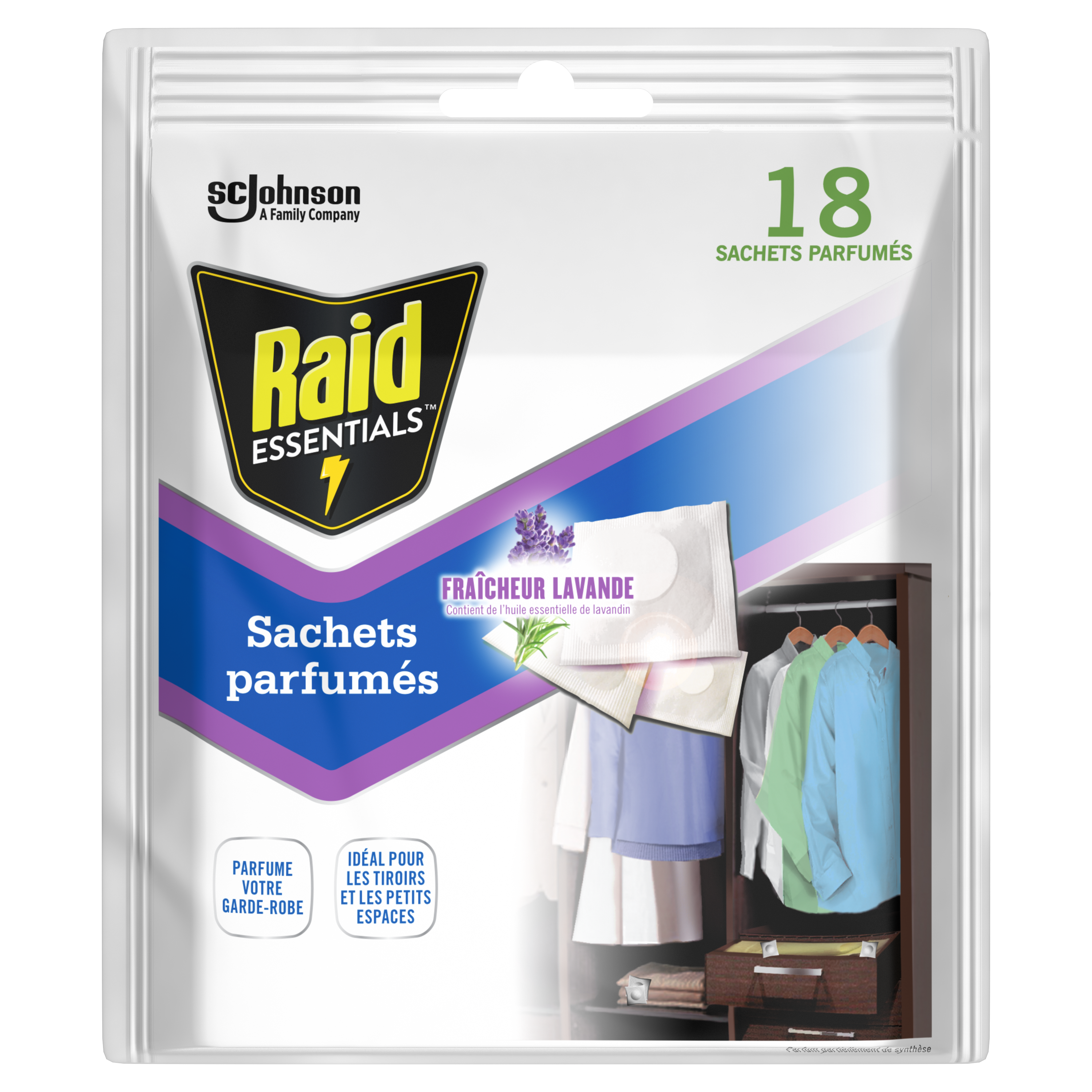 RAID Sachets armoires gel anti-mites parfum lavande 2 sachets pas cher 